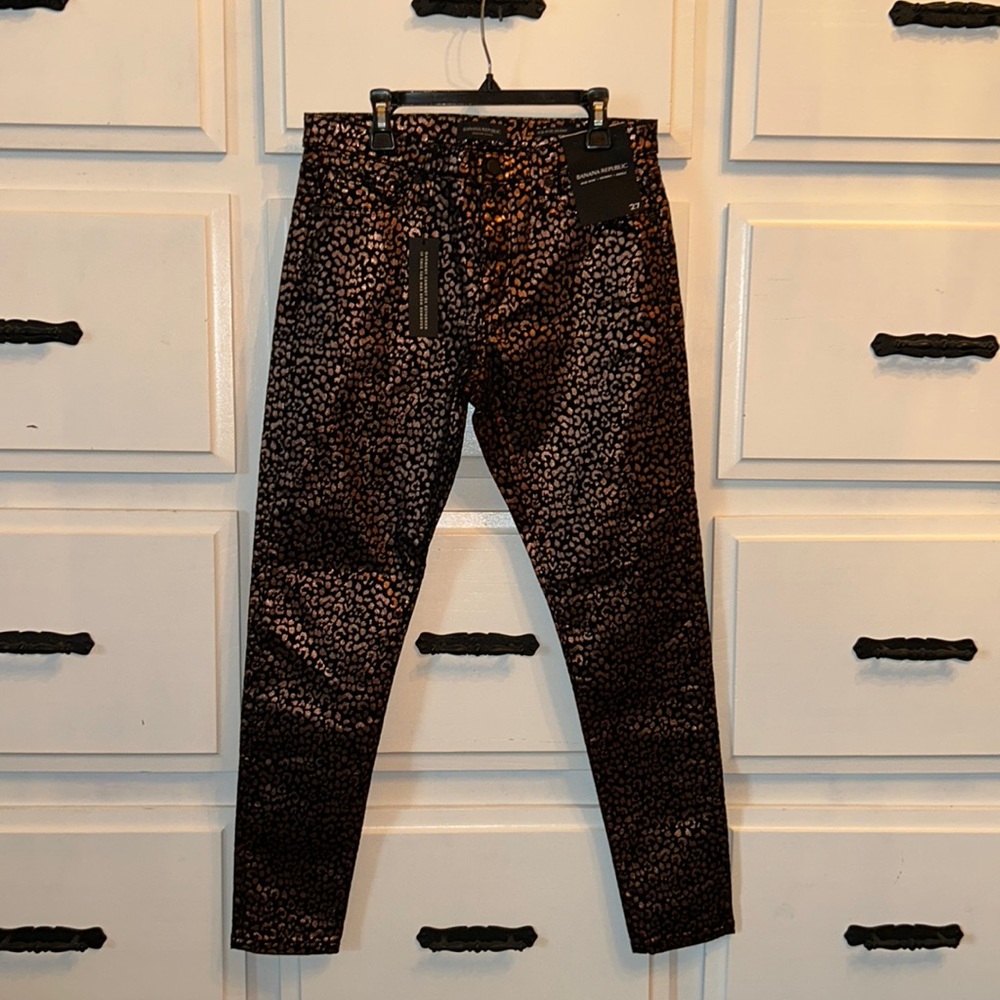 NWT BANANA REPUBLIC WOMEN’S BLACK/METALLIC LEOPARD PRINT JEANS S 27